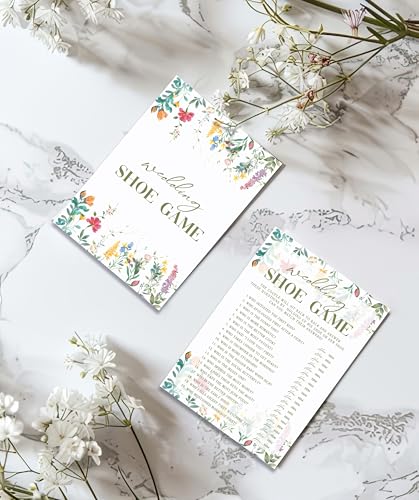 Wedding Shoe Game Cards, Wildflower Bridal Shower Games Card, Floral Wedding Shower Games Set, 25 Game Cards for Bridal Shower Wedding Bachelorette Engagement, 06 - style: Wedding Shoe Game