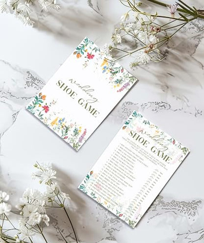 Wedding Shoe Game Cards, Wildflower Bridal Shower Games Card, Floral Wedding Shower Games Set, 25 Game Cards for Bridal Shower Wedding Bachelorette Engagement, 06 - style: Wedding Shoe Game