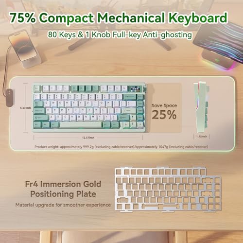 LeobogxAula Nova75 Wireless Mechanical Pink Keyboard,Gaming Keyboard | Tri-mode Bluetooth/2.4GHz/USB-C,RGB Backlit,FR4 Plate,Hot Swappable Pre-lubed Switches,Programmable PBT Keycaps,8000mAh - color: Gradient Pink
