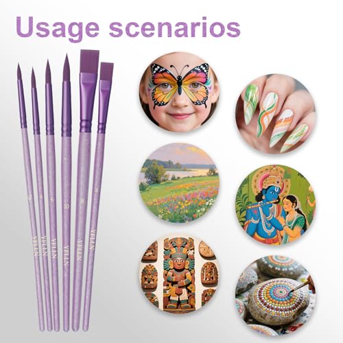 6 Pcs Purple Face Paint & Watercolor Brushes Set, Fine Detail Artist Brushes for Adults, Acrylic Oil Painting, Crafts, Body Face Nail Art - color: Purple