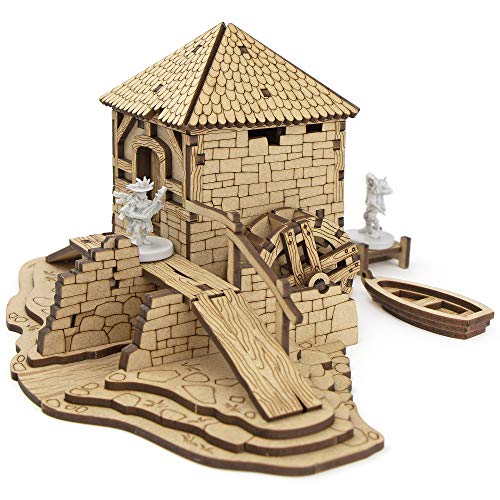 TowerRex Watermill D&D Terrain Buildings, DND Accessories for Dungeons & Dragons, Pathfinder, Warhammer, Tabletop Battle Map, Wooden Laser Cut Wargaming Terrain, RPG Scenery for 32mm, 28mm Miniatures