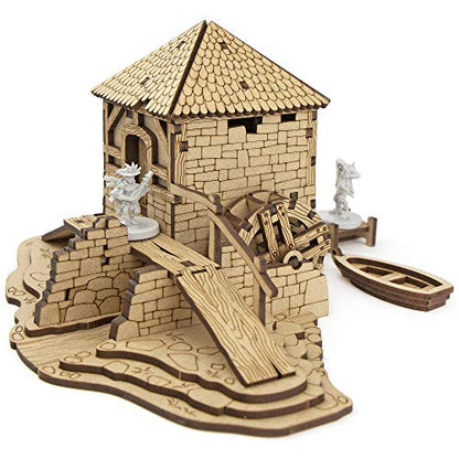 TowerRex Watermill D&D Terrain Buildings, DND Accessories for Dungeons & Dragons, Pathfinder, Warhammer, Tabletop Battle Map, Wooden Laser Cut Wargaming Terrain, RPG Scenery for 32mm, 28mm Miniatures