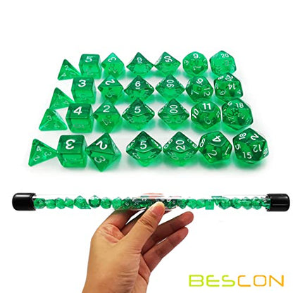 Bescon 28pcs Translucent Green Mini Polyhedral Dice Set in Tube, for Dungeons and Dragons RPG Dice 4X7pcs,Mini Gem Green Dice Set - color: 4x7pcs Mini Gem Green