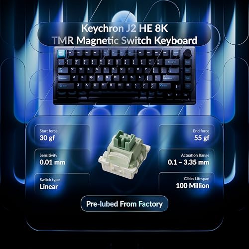 Keychron J2 HE Hall Effect Wired Gaming Keyboard Volume Knob, 8000Hz Rapid Trigger Programmable RGB Hot-Swap Ultra-Fast Magnetic Linear Switch, Non-Shine-Through PBT for Mac Windows Linux - 75% Layout