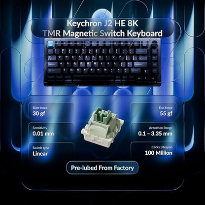 Keychron J2 HE Hall Effect Wired Gaming Keyboard Volume Knob, 8000Hz Rapid Trigger Programmable RGB Hot-Swap Ultra-Fast Magnetic Linear Switch, Non-Shine-Through PBT for Mac Windows Linux - 75% Layout
