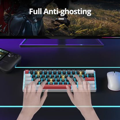 surmen 60% Mechanical Gaming Keyboard with Linear Red Switch, Wired Mini Compact Keyboard 60 Percent Backlit for Laptop Desktop PC Gamers （61 Black-Ice Blue） - color: 61 Black-Ice Blue