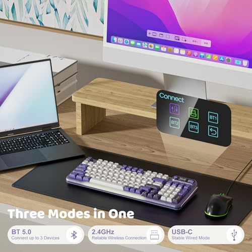 KZZI Z98 Wireless Mechanical Keyboard, Smart Display & Knob, BT5.0/2.4GHz/USB-C, Hot Swappable Custom Keyboard, Pre-lubed Linear Switches, Gasket Mount, RGB Creamy Gaming Keyboard - color: Purple, size: Linear Rain Switch