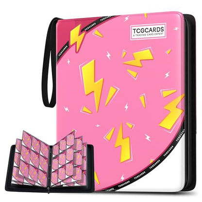Card Binder for Pokemon Cards, 9 Pocket Trading Card Binder Holds 900 Cards with 50 Removable Sleeves, 3 Ring Zipper Card Holder Album Book Case for TCG, MTG, Sports Cards Collection, Boys Girls - color: Pink