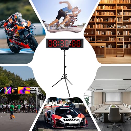 Large LED Display Digital Race Timer Clock with Tripod,Battery,Remote Control,Function-Countdown/Up/Time Clock,for Sports Events, Races, Meetings, Presentations (Non-Waterproof +RGB) - style: non-waterproof +rgb