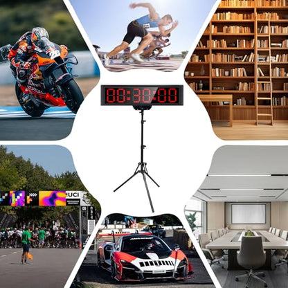 Large LED Display Digital Race Timer Clock with Tripod,Battery,Remote Control,Function-Countdown/Up/Time Clock,for Sports Events, Races, Meetings, Presentations (Non-Waterproof +RGB) - style: non-waterproof +rgb