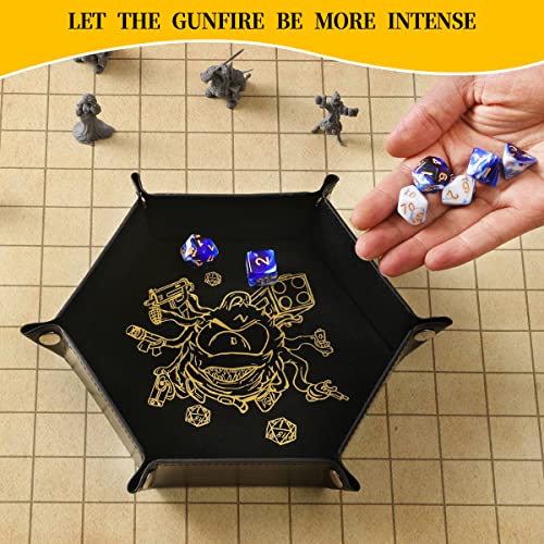 Grajar 2 Pcs Portable Folding Dice Rolling Tray Set for RPG DND Table Games - PU Leather and Velvet Holder Storage Box - Beholder - color: Beholder