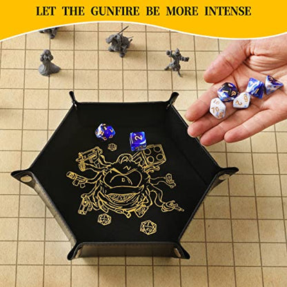 Grajar 2 Pcs Portable Folding Dice Rolling Tray Set for RPG DND Table Games - PU Leather and Velvet Holder Storage Box - Beholder - color: Beholder