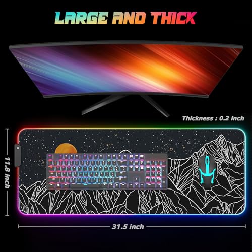 ITNRSIIET RGB Gaming Mouse Pad, Full Desk XL Extended Large Gaming Mousepad, 12 Lighting Modes 30% Thicker Big LED Desk Mat for Gamers, 32 x 12 inches, Starry Sky Moon - color: Starry Sky Moon