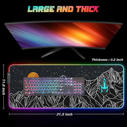 ITNRSIIET RGB Gaming Mouse Pad, Full Desk XL Extended Large Gaming Mousepad, 12 Lighting Modes 30% Thicker Big LED Desk Mat for Gamers, 32 x 12 inches, Starry Sky Moon - color: Starry Sky Moon