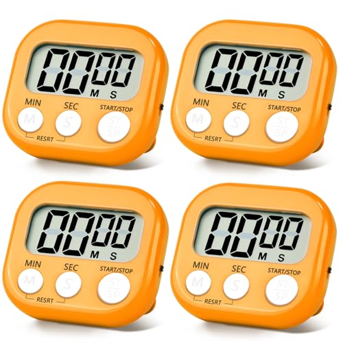 4 Pack Orange Digital Kitchen Timer Magnetic Digital Timer with Big Display Loud Ring Cooking Timers for Cooking, Game, Gym, Break Time, Classroom(4, Orange) - color: Orange