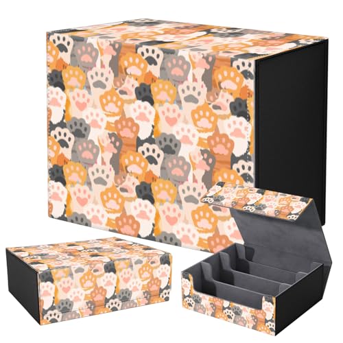 Strong Magnet for TCG MTG Commander Deck Box Playing Card Case Organizer Trading Card Case Creative Pattern Trading Card Storage Box for Collectible Games Up to 2400 Cards,Cute Cats Paw Pattern - color: Cute Cats Paw Pattern