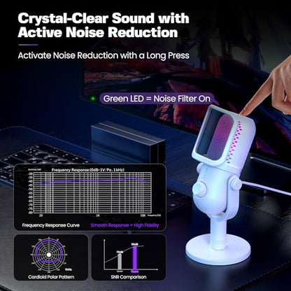 USB Microphone for PC Gaming: Condenser Microphone RGB for Gamer with Stand Mic - Recording Mic for Computer&Laptop with Qiuck Mute - Desk Podcast Mic for Podcast & Singing & Streaming & Youtube White - style: White