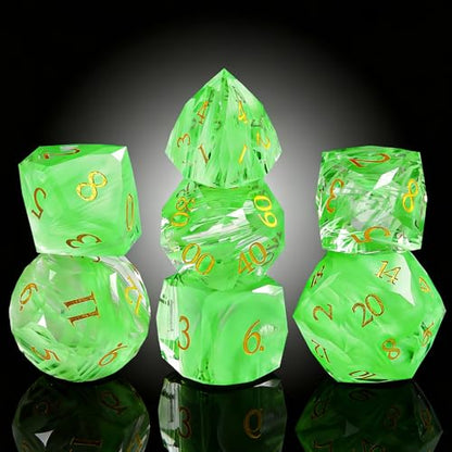Natural Gemstone Crystal Polyhedral Dice Set for Dungeons and Dragons, RPG, Tabletop Games, 7-Piece (LS-2) - color: Ls-2