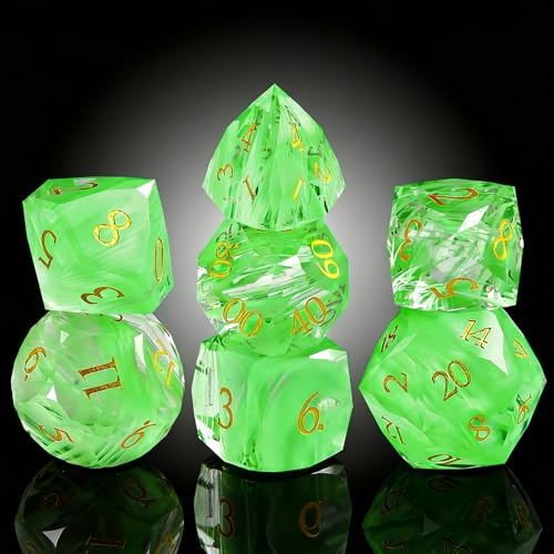 Natural Gemstone Crystal Polyhedral Dice Set for Dungeons and Dragons, RPG, Tabletop Games, 7-Piece (LS-2) - color: Ls-2