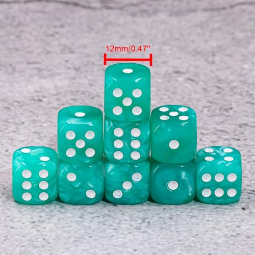 36 of Pack 12MM 6 Sided Dice Set,Pearl Pattern Game Dice Set, 6 Sided Standard Dices for Yahtzee, Bunco or Teaching Math,with Portable Plastic Box(Light Blue Pearl) - color: Cyan Pearl