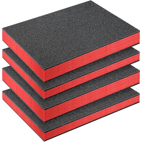 Outus 4 Pcs Cuttable Polyurethane Foam Pads Craft Foam Insert for Cases Packing Padding Camera Toolbox Storage(16 x 12 x 1.5 Inch, 16 x 12 x 2 Inch,Red, Black) - color: Red, Black, size: 16 x 12 x 1.5 Inch, 16 x 12 x 2 Inch