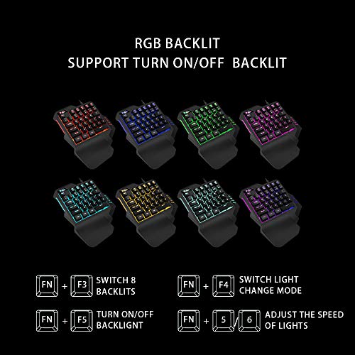 7KEYS One-Handed Gaming Keyboard RGB Backlit, 35 Keys Ergonomic Mini Keyboard with Wrist Rest, Half Keyboard for PC Gaming (Keypad Set B)