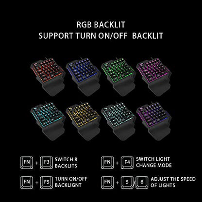 7KEYS One-Handed Gaming Keyboard RGB Backlit, 35 Keys Ergonomic Mini Keyboard with Wrist Rest, Half Keyboard for PC Gaming (Keypad Set B)