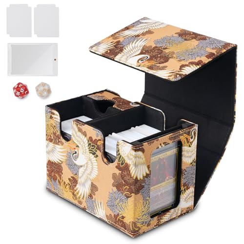 Card Deck Box for Commander Display, Fits 200+ Double Sleeved Cards, Fits for YuGiOh, MTG, PTCG & Sports Cards, 2 Dividers & 2 Dices & 1 Magnetic Card Holder, With Dice Tray (Gold)