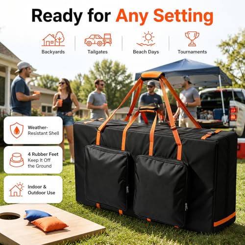 Cornhole Board Carrying Case – Heavy-Duty 600D Padded Bag with Shoulder Straps & Dual Accessory Pockets, Fits Regulation 4' x 2' Boards, Tailgate & Outdoor Games