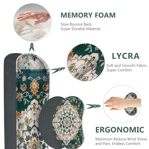 AIMSA Desk Mat Set, Large Mouse Pad + Mouse Wrist Rest + Keyboard Wrist Support + Coaster, 4in1 Rug Gaming Mouse Pad Combo for Home Office, Retro Boho Art - color: Retro Boho Art