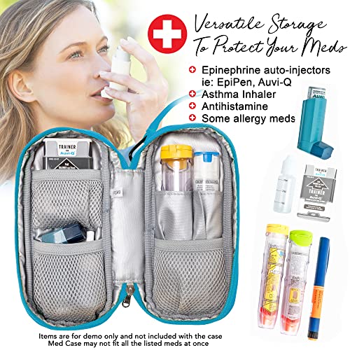 PracMedic Bags Epi Pens Carrying Case- Insulated Epipen Carry Case (Teal) | Holds 2 Epi Pens, Auvi-Q or Neffy, Inhaler & Antihistamine. Medical Case for Allergy, Asthma & Diabetes Medicines - color: Teal
