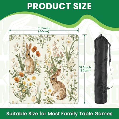 Mahjong Mat for Table Bunnies Spring Meadow Vibrant Wildflowers 31.5"x31.5" Non-Slip Noise Reduction American Mahjong Table Cloth for Poker Card Dominoes Tile Games Easter Gifts - color: Color3