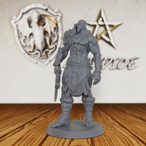 AUSPDICE Dungeons and Dragons Miniature 32mm for TTRPG - Barbarian AS407 | Unpainted DND Minis, Tabletop RPG Game Figurine, RPG Gift for Role Playing Gamers & Barbarian Lore Enthusiasts Axe Warrior
