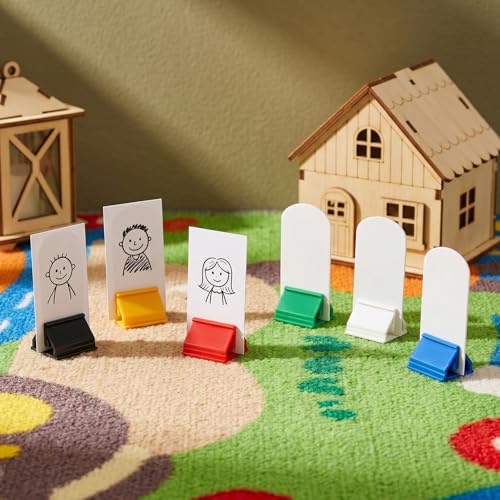 12 Sets Plastic Game Pieces for Board Games, 6 Colors Double-Sided Card Stands with Blank Cards Board GameTable Cards Display Stands for Bingo Game Night Party Supplies