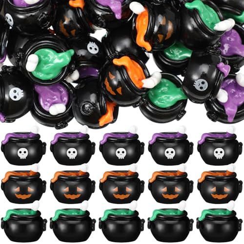 Soulchen 50 Pcs Halloween Mini Resin Figures Bulk Tiny Resin Witch Cauldron Figurines Little Small Figures to Hide Cauldron Miniatures for Halloween Party Gift Bag Fillers Garden Decor - style: Witch Cauldron