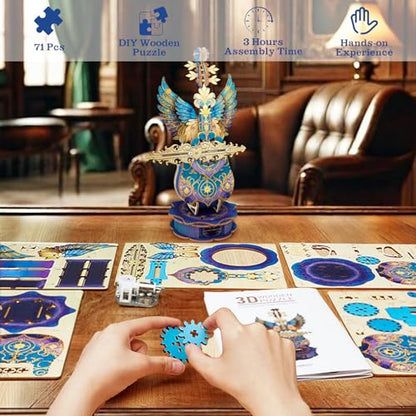 3D Wooden Puzzles for Adults, Mechanical Cello Music Box Kit with Base, DIY Wooden Model Kits to Build, Birthday Valentine's Day Gifts for Women Men, Music Box Puzzle Lover - color: Blue Feather Cello