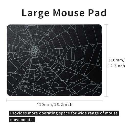 XVX Glass Mouse Pad for Gaming, Black Spider Webs Hard Gaming Mousepad, Professional Large Mouse Mat 16.2" x 12.2", Special Glass Surface with Improved Precision and Speed - color: Black(Spider Webs)
