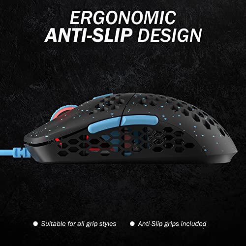 HK GAMING Mira M Ultra Lightweight Honeycomb Shell Wired RGB Gaming Mouse - Up to 12 000 cpi | 6 Buttons - 63g Only (Mira-M, Blue Phantom)