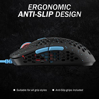 HK GAMING Mira M Ultra Lightweight Honeycomb Shell Wired RGB Gaming Mouse - Up to 12 000 cpi | 6 Buttons - 63g Only (Mira-M, Blue Phantom)