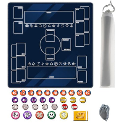 Playmat for Trading Card Game – 2-Player Trainer Mat with Damage Counters and Professional Storage Bag (Blue, Large) - color: Blue