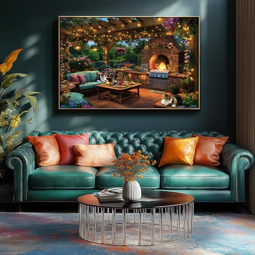 MINIWAN 1000 Piece Jigsaw Puzzle for Adults | Garden Patio Scene with Twinkling Lights & Hydrangeas, 27.5"x19.7", Intermediate Difficulty - color: Courtyard Landscape