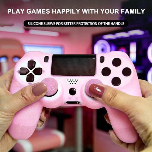 Pink Glitter Anti-Slip Protective Silicone Cover Skin Grips Compatible with PS4/Slim/Pro Controller,8 PCS Glitter Thumb Grips Caps and 2 Grips Caps. (Glitter Pink) - color: Glitter Pink