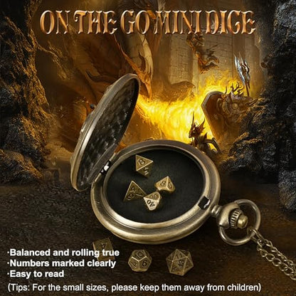 Kabinka DND Dice Set, 7pcs Mini Metal Dice with Pocket Watch Shell, Portable D&D Die with Necklace, Dungeons and Dragons Dice for RPG(Five-Headed Dragon, Bronze) - color: Bronze, style: Five-Headed Dragon