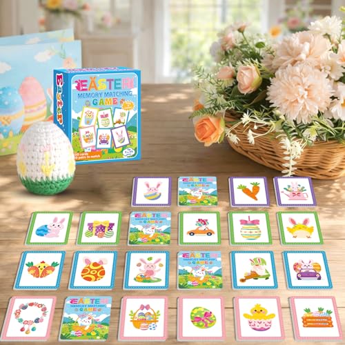 gisgfim 100 PCS Memory Matching Game Easter Concentration Memory Games Card Learning Educational A Fun & Fast Easter Egg Bunny Religious Cross Matching Games - style: Easter