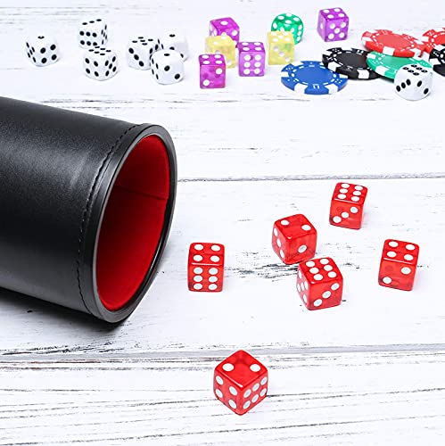 Leatherette Dice Cup Set Red Velvet Interior Quiet in Shaking with 6 Red Translucent Dot Dice for Liars Dice Farkle Yahtzee Board Games, 1 Pack - color: Red2