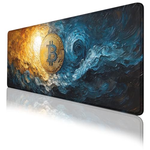 Abstract Mouse Pad Oil Painting Gold Blue Waves Large Gaming Mouse Mat with Stitched Edges,Non-Slip Waterproof Rubber Base Mous Mat Office Computer Keyboard Laptop 31.5x11.8 Inch - color: Abstract_01, size: 31.5L x 11.8W inches