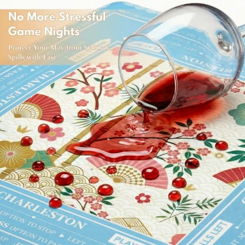 Blue Mahjong Mat for Table, American Mahjong Table Mat with Rules & Bag, Mahjong Gifts, Non-Slip Neoprene Travel Mahjongs Tables Cloth for Poker, Board Card Games, 32.4x32.4 Inch(Chinoiserie)