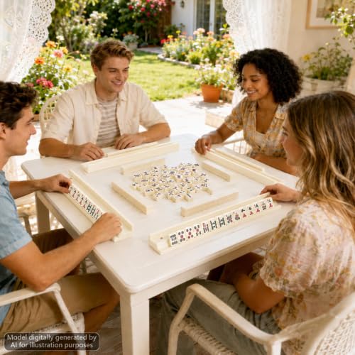 5Pcs Mahjong Racks with Pushers Wooden American Mahjong Tile Pushers and Racks Set with Mah Jong Rack Drawstring Bag Mah Jong Accessories for Players Gifts Home Game Night Party Supplies (Soft White) - color: Soft White