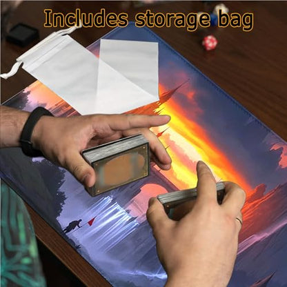 MTG Playmat with Zones, Stitched Edges MTG Mat for TCG 24 x 14 inches Trading Card Inked Game Playmats with Storage Bag Smooth Rubber Surface Battle Game - color: Fire Cloud Stitched Edges Mats