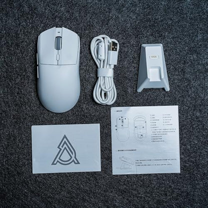 MechLands AJAZZ AJ139 V2 MC Gaming Mouse with Charging Base, Adjustable 12,000 DPI, PAW3311 Sensor, 3 Modes Wireless Mouse, 500mAh Battery, 1000 Polling Rate, 66g Lightweight, Win/Mac (White) - color: White